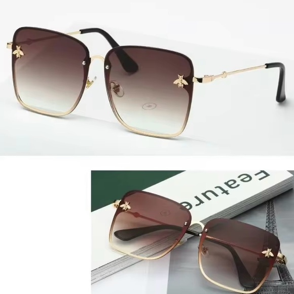 NEW! Oversized Rimless Square Bee Fashion Gradient Sunglasses! UV400 - Picture 3 of 4
